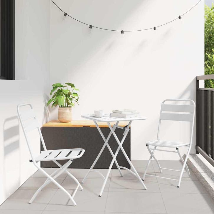 vidaXL Bistroset 3 pcs Wit Staal, Tuin en Terras, Tuinsets en Loungesets, Nieuw, Rvs, Verzenden