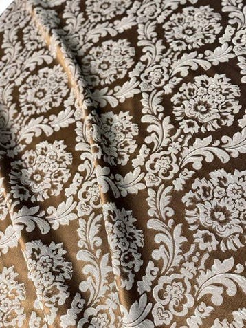 Venetiaans bruin bloemenmedaillon damaststof - Textiel - 2.8