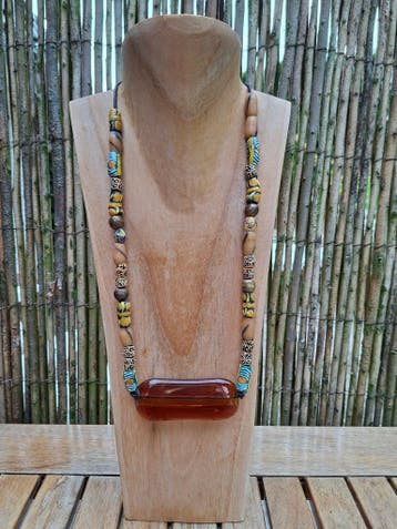 Oude handelskralenketting met brons, Verzenden, Gebruikt, Overige materialen, Verstelbaar
