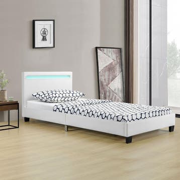 Gestoffeerd Bed Verona - 90 x 200 cm - Wit - LED verlichting, Verzenden, Nieuw