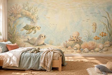 Zeedieren behang babykamer – fotobehang onderwaterwereld, Verzenden, Fotobehang