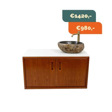 Badkamermeubel | Vintage | Met Blad En Kom | Teak |  4504, Minder dan 50 cm, 75 cm of meer, Ophalen of Verzenden, Zo goed als nieuw