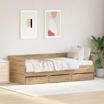 vidaXL Dagbed met hoofdeinde Artisan Eiken 90 x 190 cm, Verzenden, Nieuw, Bruin, Hout