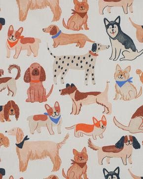 Fine Poplin Katoen Honden Print Off-White, Nieuw, Wit