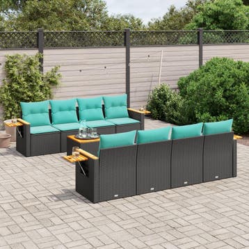 vidaXL 9-delige Loungeset met kussens poly rattan zwart, Verzenden, Nieuw, Loungeset
