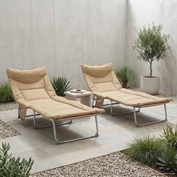vidaXL Opvouwbare zonnebed met kussen 2 st Beige, Verzenden, Nieuw