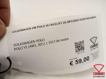 Volkswagen VW Polo VI FACELIFT 2G Diffuser 2GS807568 bumper, Ophalen, Gebruikt, Volkswagen, Bumper