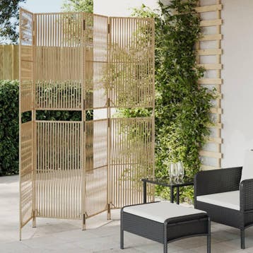 vidaXL Kamerscherm 4 panelen poly rattan beige, Huis en Inrichting, Verzenden, Nieuw