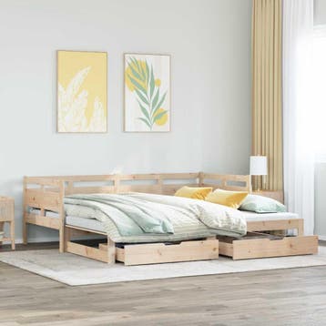 vidaXL Slaapbank met onderschuifbed en lades zonder matras, Huis en Inrichting, Slaapkamer | Bedden, Eenpersoons, Bruin, Verzenden