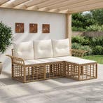 vidaXL Buiten bankenset 4 pcs Natuurlijk en Crème Wit, Verzenden, Nieuw, Rotan, 4 zitplaatsen