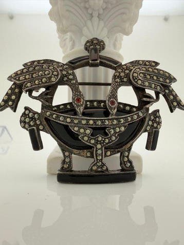 Zonder minimumprijs - Broche Zilver, Onyx Onyx - Art Deco, Sieraden, Tassen en Uiterlijk