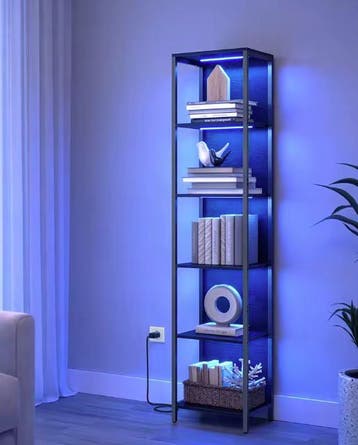 Boekenkast met LED – 6 Niveaus en Zwart Stalen Frame, Huis en Inrichting, Kasten | Overige, Verzenden, Nieuw