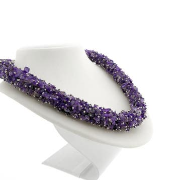 Amethist kralen collier aan zilver (Ketting), Sieraden, Tassen en Uiterlijk, Kettingen, Gebruikt, Ophalen of Verzenden, Met edelsteen