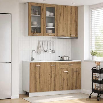 vidaXL Keukenblok LYON 4 st Artisanaal eiken Bewerkt hout, Verzenden, Nieuw, Bruin