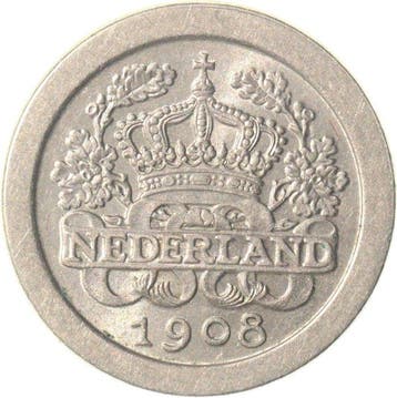 Nederland. Wilhelmina. 5 Cent 1908 nachtkwartje