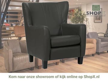 Leren fauteuil Hug - Toledo Antracite (donkergrijs) - Poten, Nieuw, Ophalen of Verzenden, 75 tot 100 cm, Eigentijds, Klassiek, Retro, Romantisch