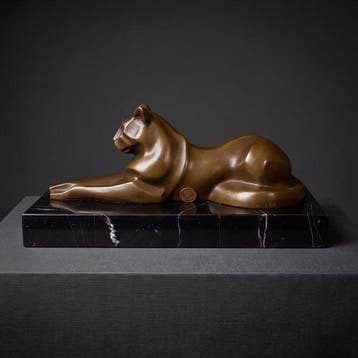 Beeld, (Zonder Minimumprijs) Naar De Coux : Liggende kat, Antiek en Kunst, Kunst | Designobjecten