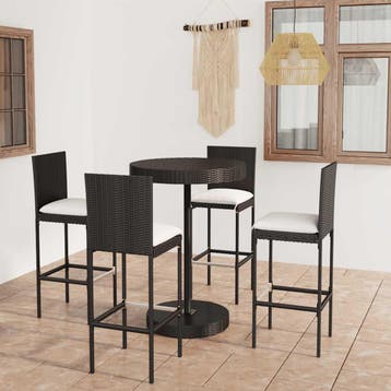 vidaXL 5-delige Tuinbarset met kussens poly rattan zwart, Tuin en Terras, Verzenden, Nieuw, 4 zitplaatsen