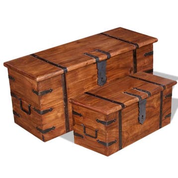 vidaXL 2-delige Opbergkistenset massief hout, Huis en Inrichting, Woonaccessoires | Kisten, Verzenden, Nieuw