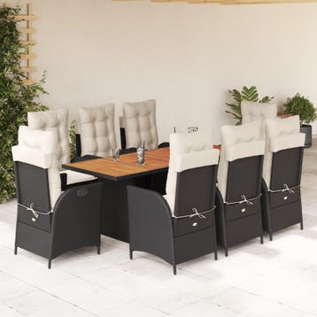 vidaXL 9-delige Tuinset poly rattan zwart, Tuin en Terras, Verzenden, Nieuw, 8 zitplaatsen, Tuinset