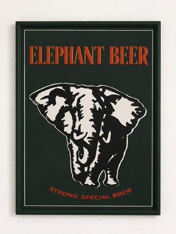 Elephant Beer di Carlsberg - Spiegel - Glas, Hout - Kader, Antiek en Kunst