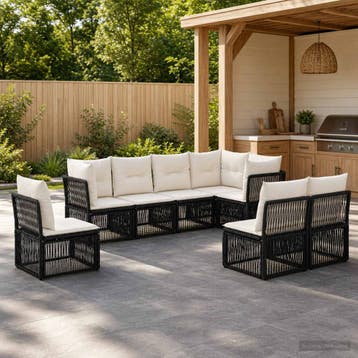 vidaXL Tuinbankenset 8 st Zwart poly rattan, Verzenden, Nieuw, 8 zitplaatsen