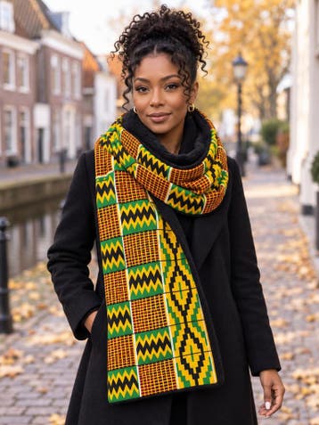 Warme Sjaal met Afrikaanse print Unisex - Groen Kente Print, Kleding | Dames, Ophalen of Verzenden, Nieuw