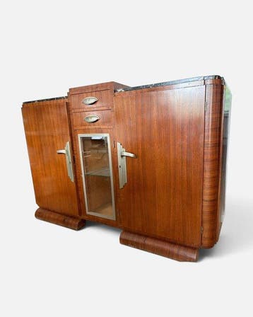 Dressoir - donker geaderde marmer, Zilverbrons, Palissander