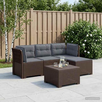 vidaXL 4-Persoons Tuinbank met Kussens Rieten Look PP Bruin, Verzenden, Nieuw
