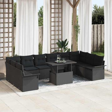 vidaXL Tuin Sofa Set 11 st Zwart Poly riet, Verzenden, Nieuw, Rotan, Meer dan 8 zitplaatsen