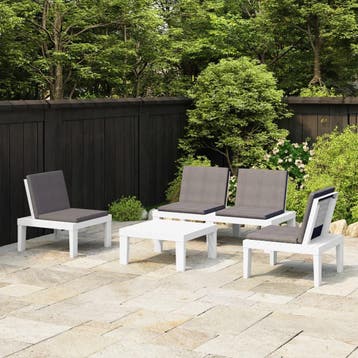 vidaXL 4-delige Loungeset met kussens kunststof wit, Tuin en Terras, 4 zitplaatsen, Verzenden, Textileen, Nieuw
