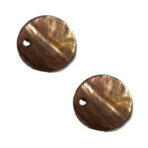 20 x Parelmoer bedeltjes – bruin – 12,5 mm – gat 2 mm, Ophalen of Verzenden, Nieuw, Bedel