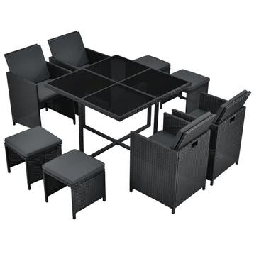 Polyrotan eetset - Baracoa L - 9-delig - Zwart, Verzenden, Nieuw