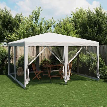 vidaXL Partytent met 8 mesh zijwanden 4x4 m HDPE wit, Tuin en Terras, Verzenden, Nieuw, Partytent