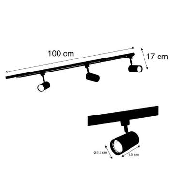 Qazqa 1-fase railsysteem set met 3 spots GU10, 100 cm, Ophalen of Verzenden, Nieuw in verpakking, Verlichting