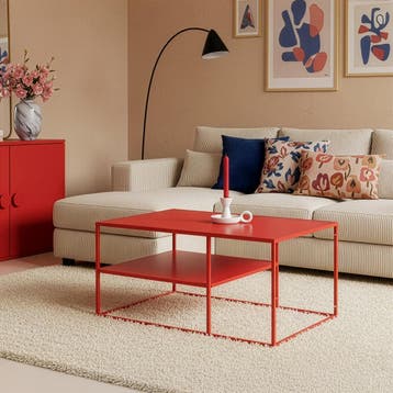 Salontafel Solund met plank 45x90x60 cm rood [en.casa], Huis en Inrichting, Tafels | Salontafels, Verzenden, Nieuw