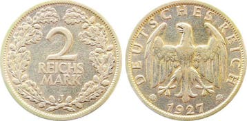 Duitsland 2 Reichsmark 1927 J sehr schoen +, Archiv Franq..., Verzenden