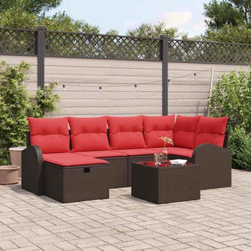 vidaXL Tuin Sofa Set 7 st Bruin poly rattan, Verzenden, Nieuw, Rotan, 7 zitplaatsen