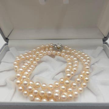 Halsketting Zilver Parel - Akoya dubbele 7,0 mm 20 inch, Nieuw