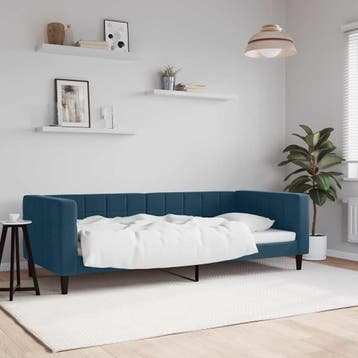 vidaXL Slaapbank 90x200 cm fluweel blauw, 90 cm, Eenpersoons, Nieuw, 200 cm
