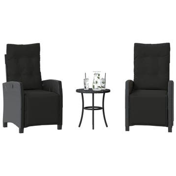 vidaXL 3-delige Bistroset met kussens poly rattan zwart, Tuin en Terras, Tuinsets en Loungesets, Verzenden, Nieuw