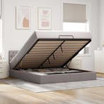 vidaXL Bed poef met matras en LEDs 180x200 cm stof taupe, Eenpersoons, Verzenden, Nieuw, 80 cm