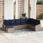 vidaXL Tuin Sofa Set met kussen 8 pcs Grijs en Marineblauw, Verzenden, Nieuw, Rotan