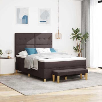 vidaXL Boxspring bed met kussen Donkerbruin 200 x 140 cm, Verzenden, Nieuw, Bruin