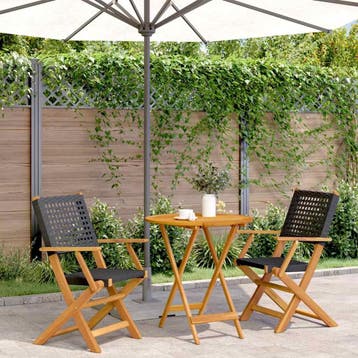 vidaXL 3-delige Bistroset poly rattan en massief hout zwart, Verzenden, Nieuw, Hardhout