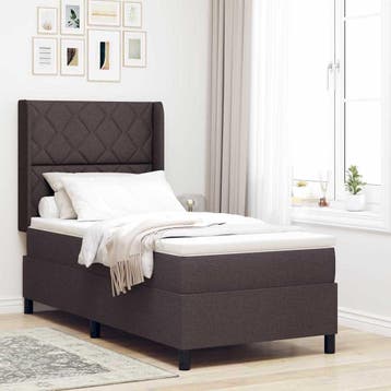 vidaXL LED Box Spring Bed met hoofdeinde Donkerbruin 100 x, Verzenden, Nieuw, Bruin, Stof