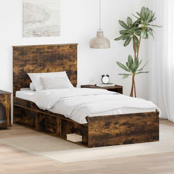 vidaXL Bedframe Gerookt eiken 90 x 190 cm Massief grenenhout, Verzenden, Nieuw, Bruin, Hout