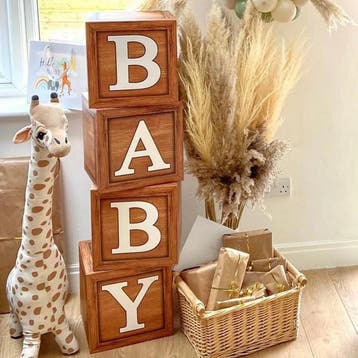 Houten Baby Shower gastenboek rond Hey Baby, Verzenden, Nieuw, Feestartikel, Geboorte of Huwelijk