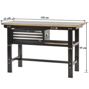 Werkbank zwart 150 cm met hardhouten blad en, Ophalen of Verzenden, Nieuw