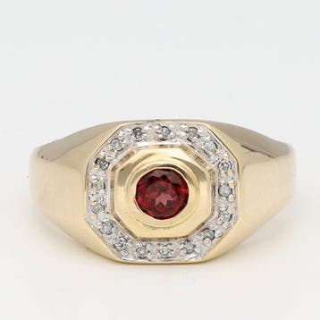 Ring - 14 karaat Geel goud Granaat - Diamant, Sieraden, Tassen en Uiterlijk, Ringen, Nieuw